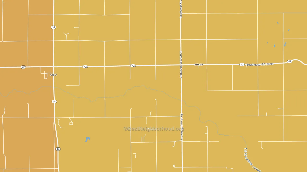 Map of the best neighborhoods in the Rago area, with better matches in green and worse matches in red