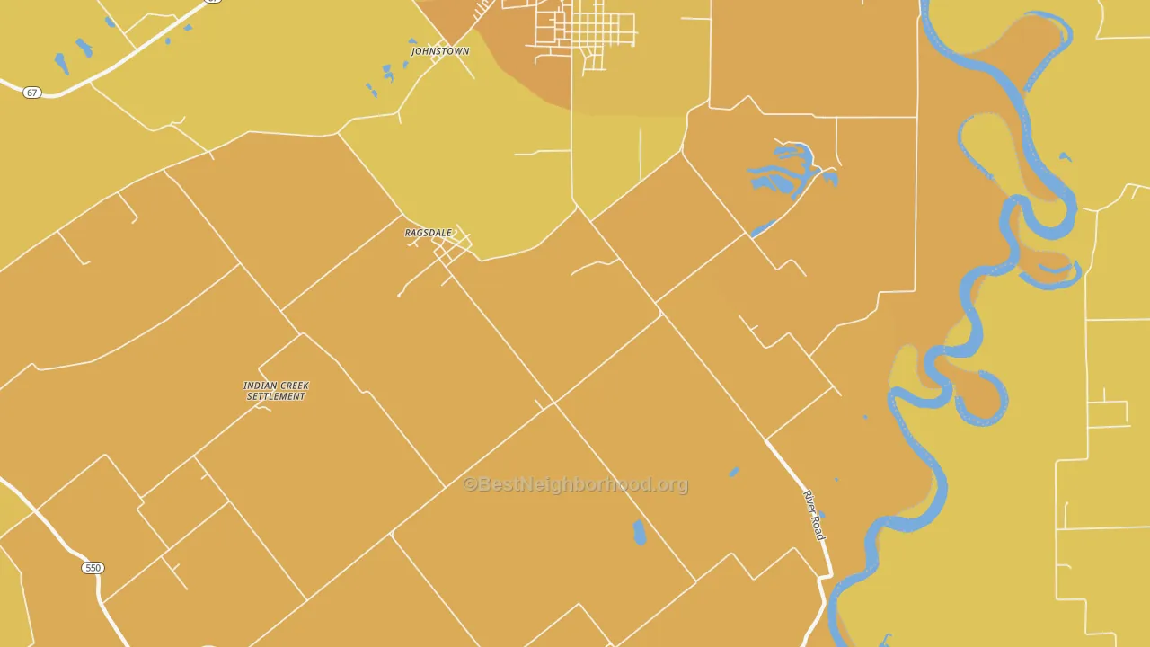 Map of the best neighborhoods in the Ragsdale area, with better matches in green and worse matches in red