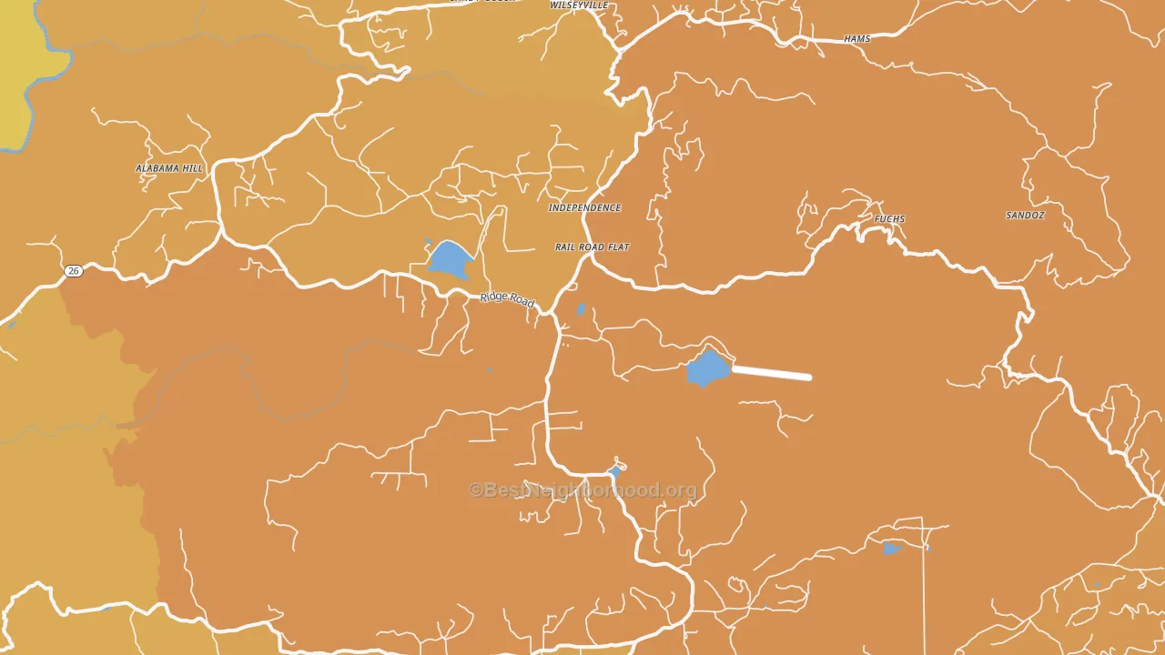 Map of the best neighborhoods in the Rail Road Flat area, with better matches in green and worse matches in red