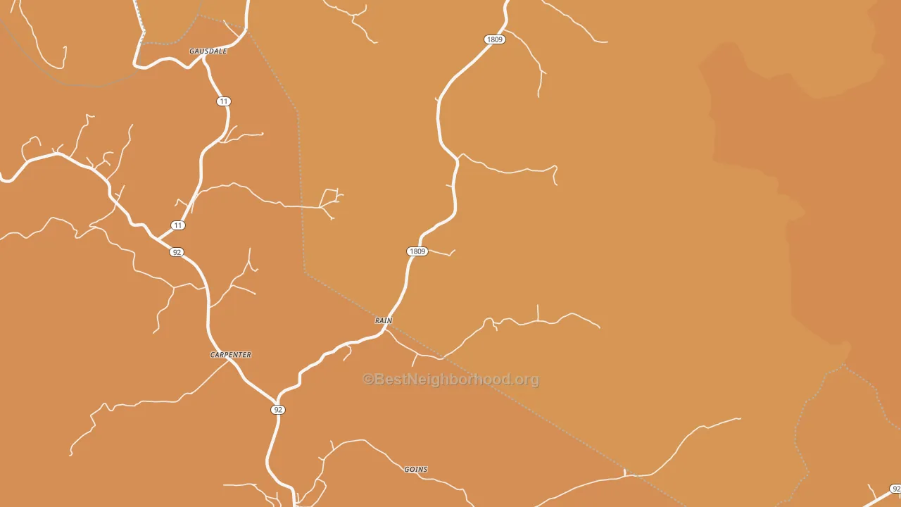 Map of the best neighborhoods in the Rain area, with better matches in green and worse matches in red