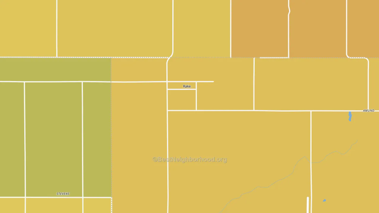 Map of the best neighborhoods in the Rake area, with better matches in green and worse matches in red