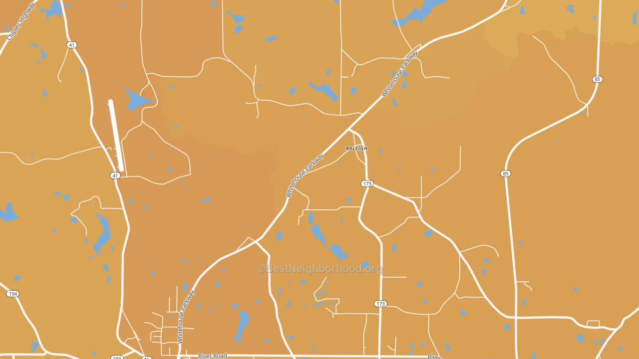 Map of the best neighborhoods in the Raleigh area, with better matches in green and worse matches in red