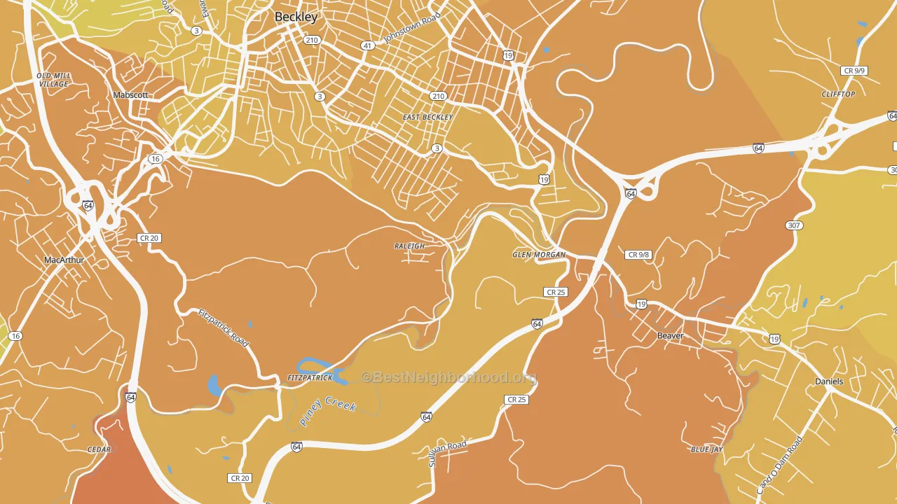 Map of the best neighborhoods in the Raleigh area, with better matches in green and worse matches in red