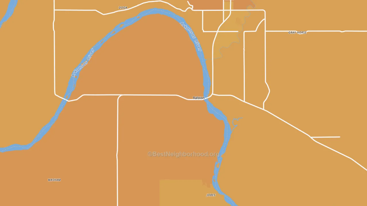 Map of the best neighborhoods in the Ralston area, with better matches in green and worse matches in red
