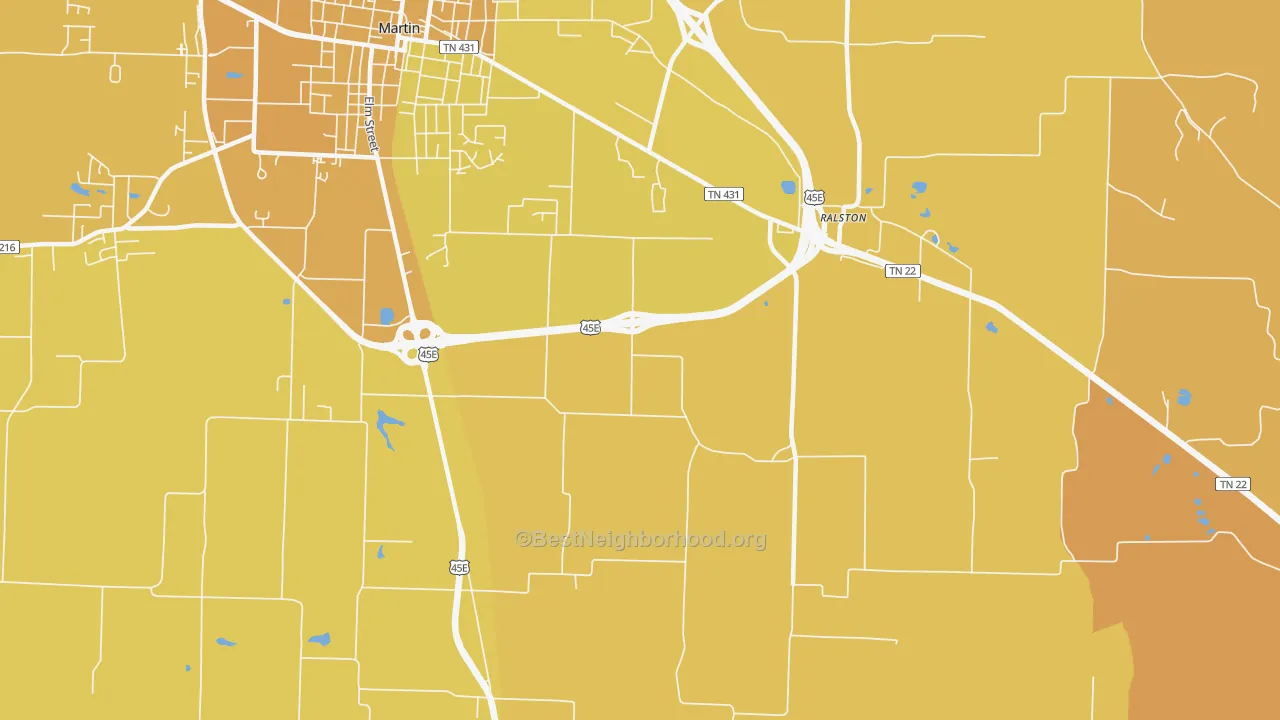 Map of the best neighborhoods in the Ralston area, with better matches in green and worse matches in red