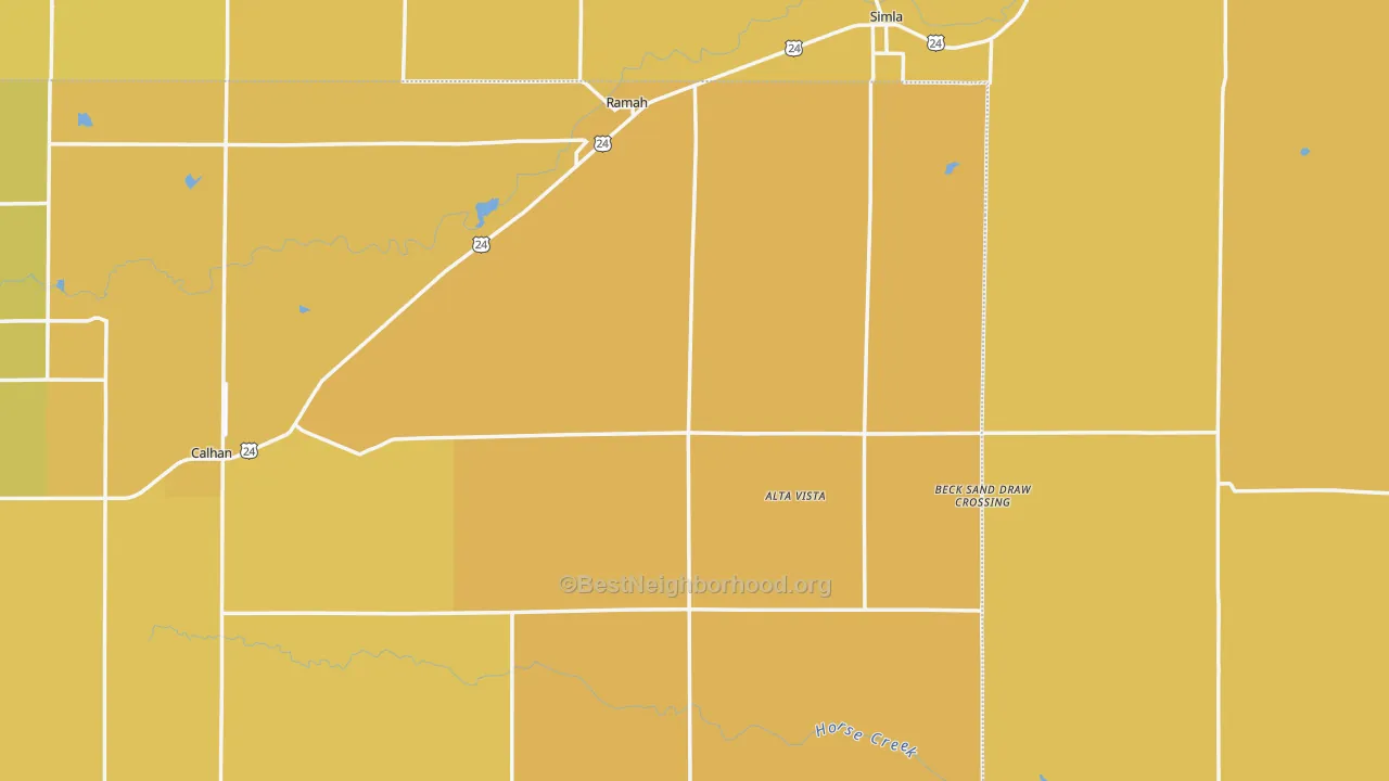Map of the best neighborhoods in the Ramah area, with better matches in green and worse matches in red