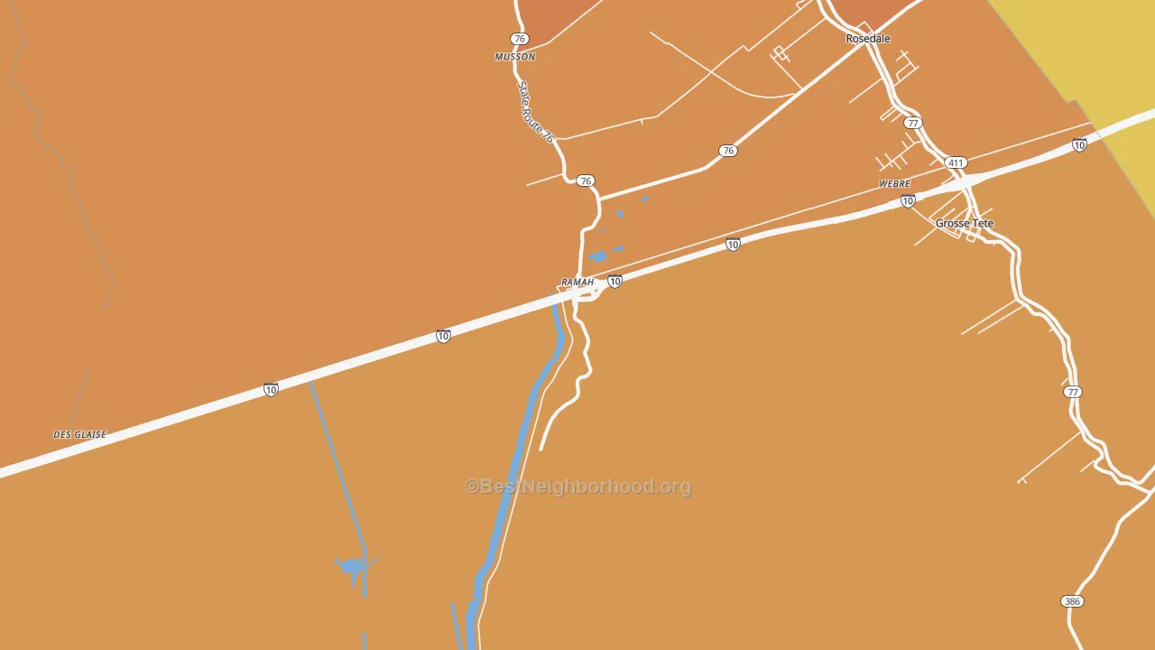 Map of the best neighborhoods in the Ramah area, with better matches in green and worse matches in red
