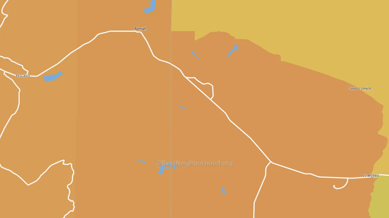 Map of the best neighborhoods in the Ramah area, with better matches in green and worse matches in red
