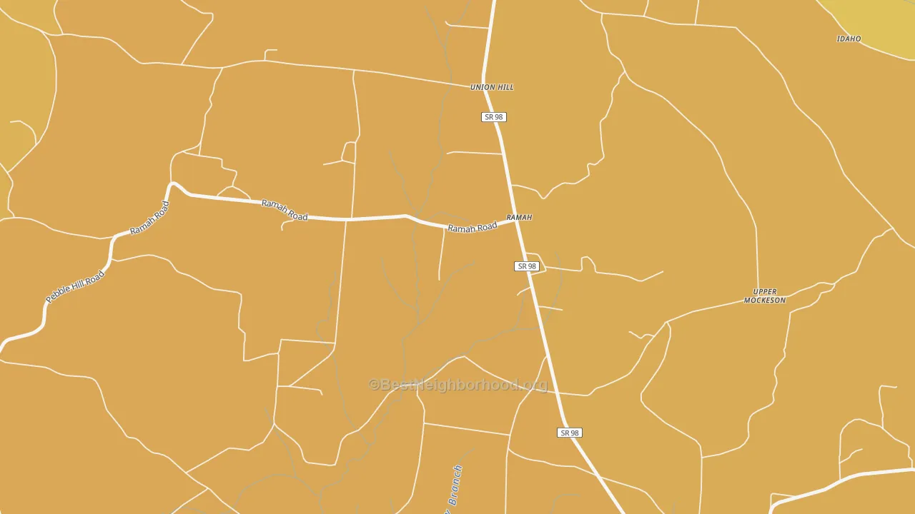 Map of the best neighborhoods in the Ramah area, with better matches in green and worse matches in red