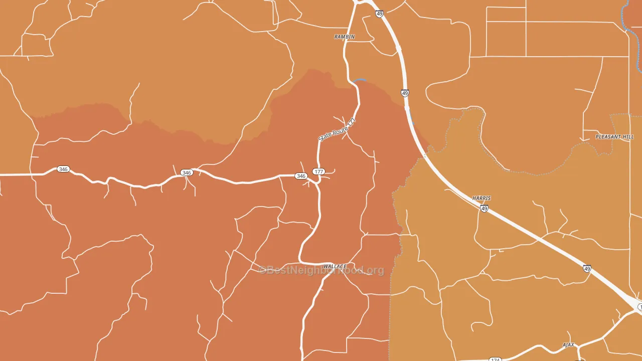 Map of the best neighborhoods in the Rambin area, with better matches in green and worse matches in red