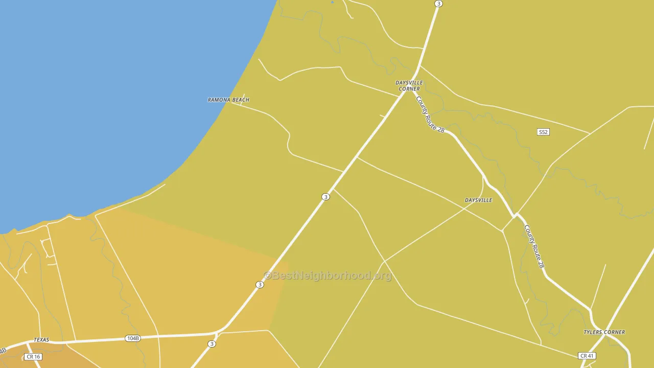 Map of the best neighborhoods in the Ramona Beach area, with better matches in green and worse matches in red