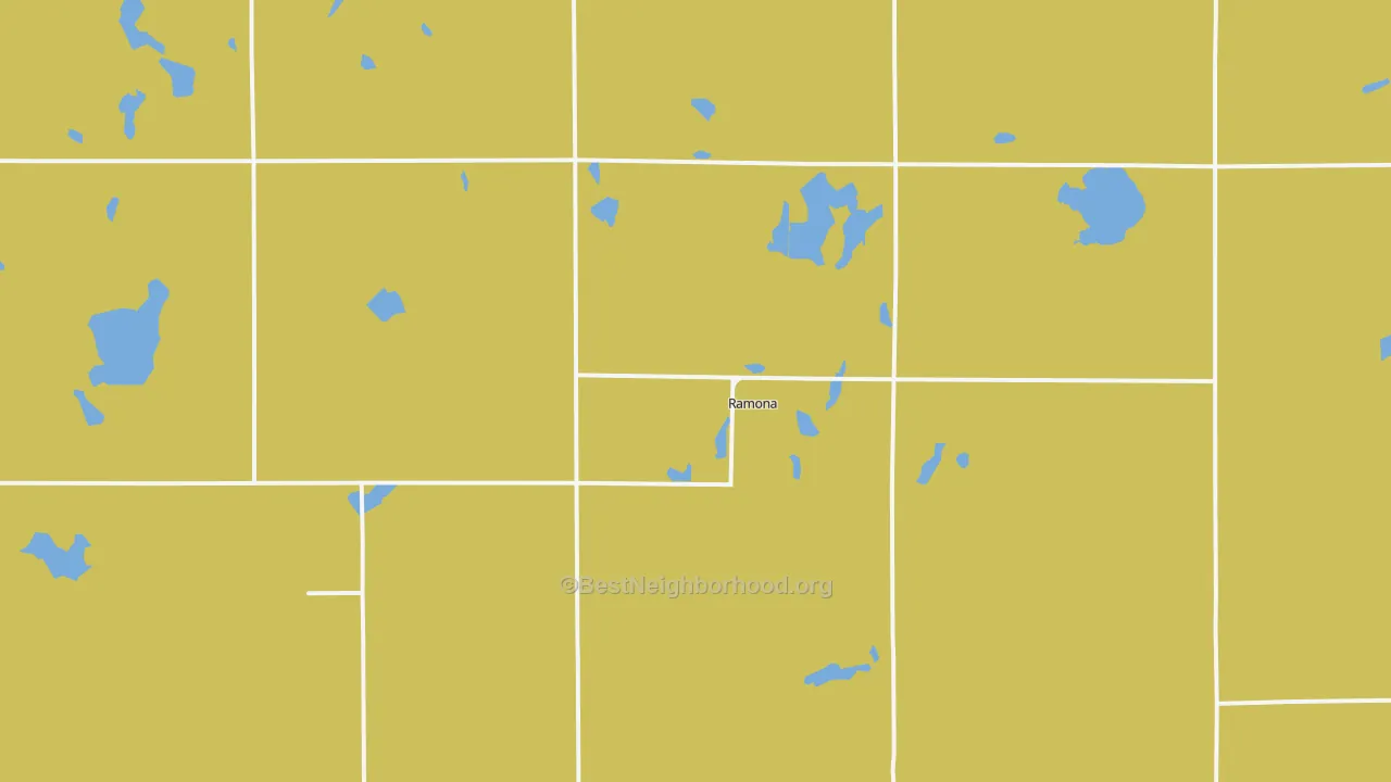 Map of the best neighborhoods in the Ramona area, with better matches in green and worse matches in red