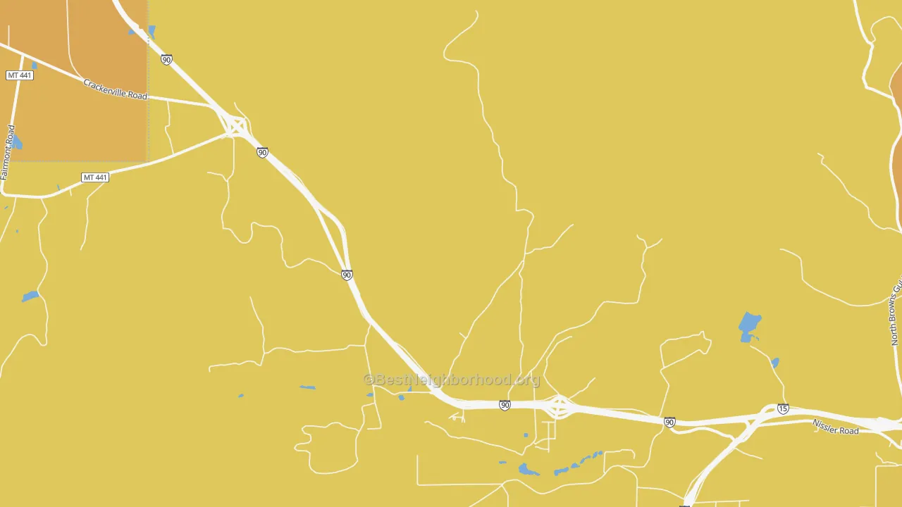 Map of the best neighborhoods in the Ramsay area, with better matches in green and worse matches in red