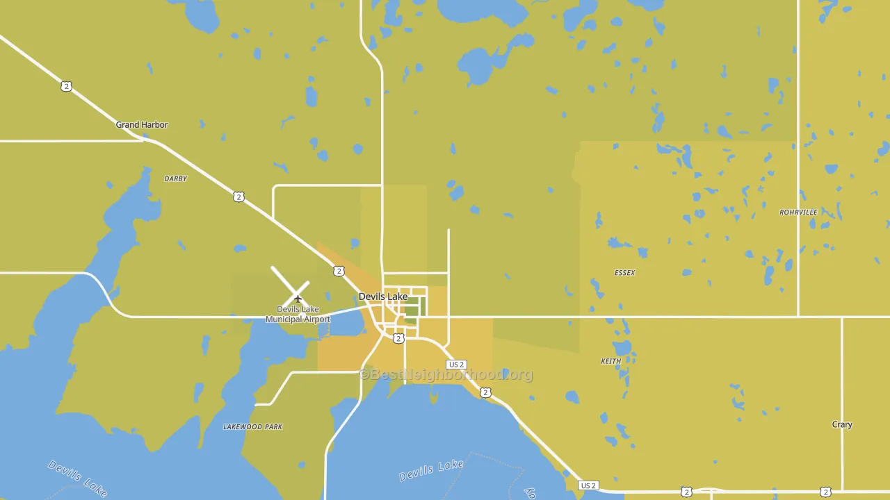 Map of the best neighborhoods in the Ramsey County area, with better matches in green and worse matches in red