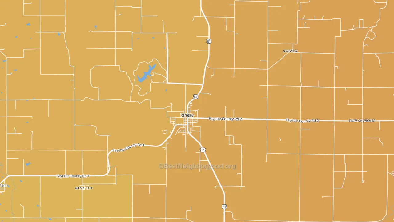Map of the best neighborhoods in the Ramsey area, with better matches in green and worse matches in red