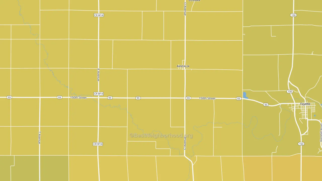 Map of the best neighborhoods in the Randalia area, with better matches in green and worse matches in red