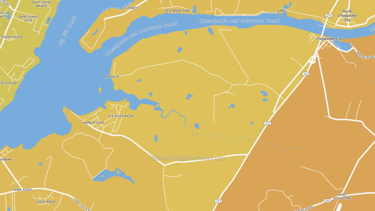 Map of the best neighborhoods in the Randalia area, with better matches in green and worse matches in red