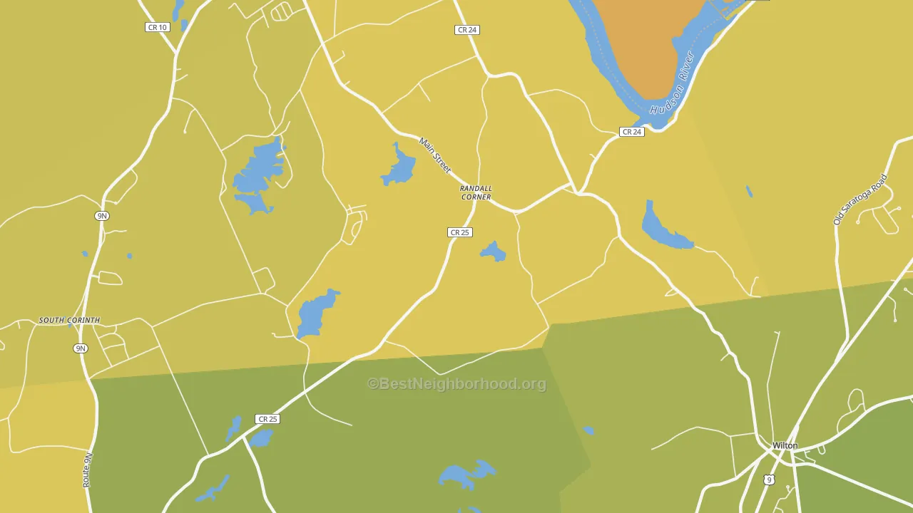 Map of the best neighborhoods in the Randall Corner area, with better matches in green and worse matches in red