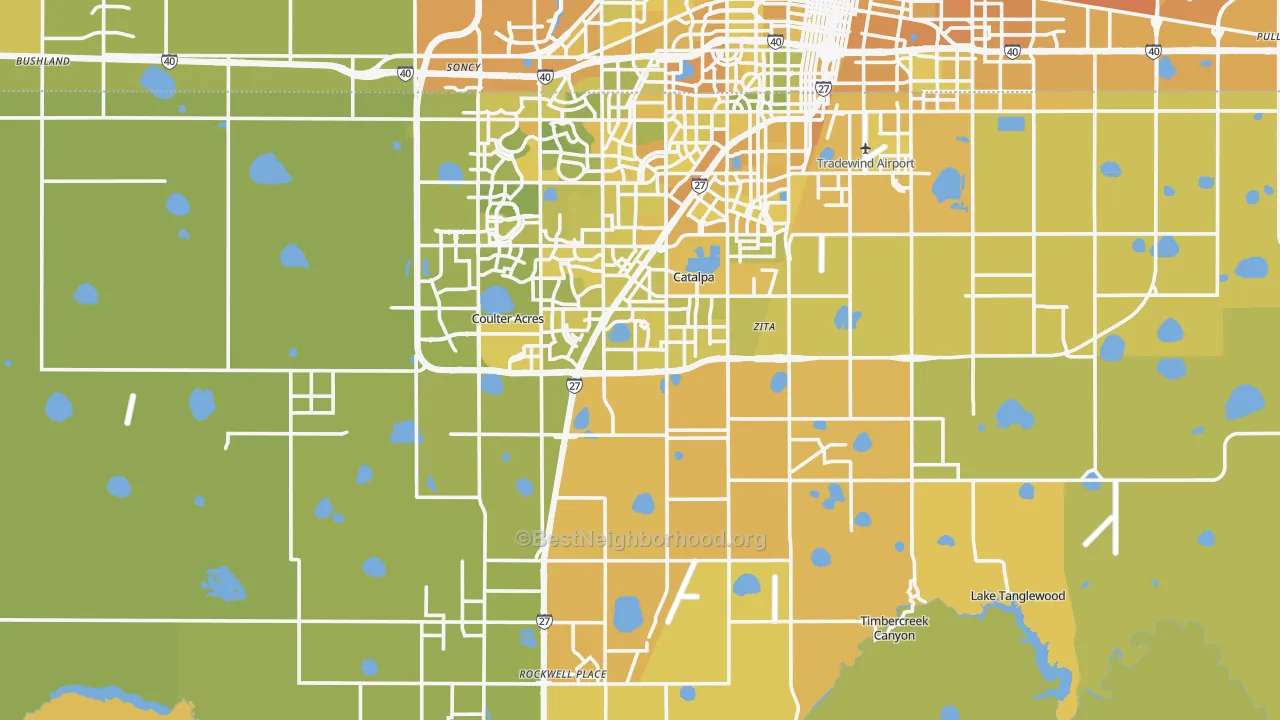 Map of the best neighborhoods in the Randall County area, with better matches in green and worse matches in red
