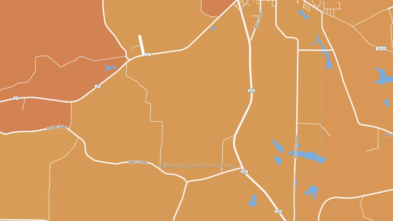 Map of the best neighborhoods in the Randall area, with better matches in green and worse matches in red