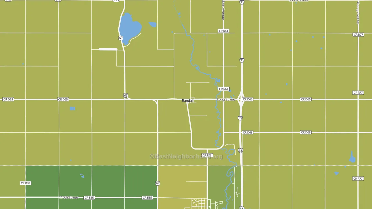 Map of the best neighborhoods in the Randall area, with better matches in green and worse matches in red