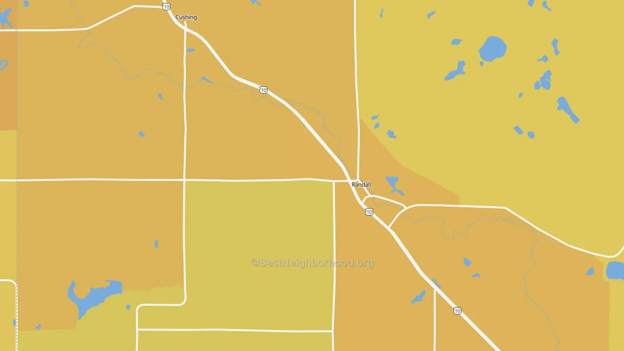 Map of the best neighborhoods in the Randall area, with better matches in green and worse matches in red