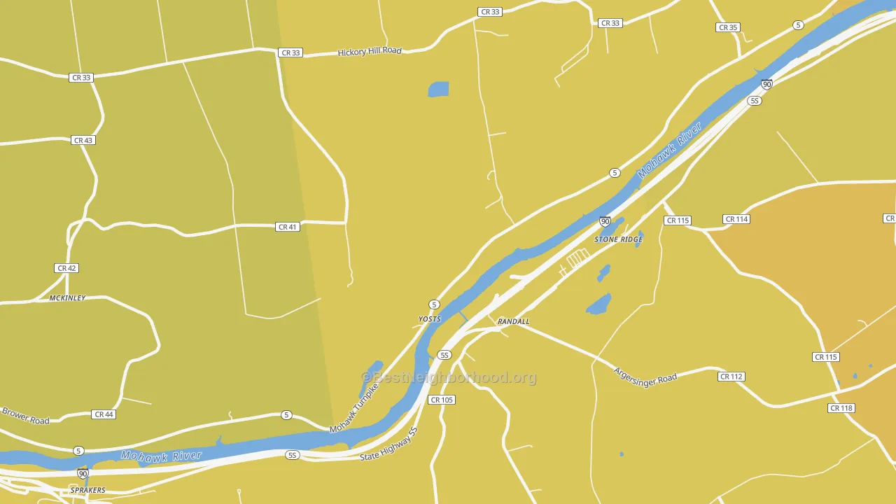 Map of the best neighborhoods in the Randall area, with better matches in green and worse matches in red