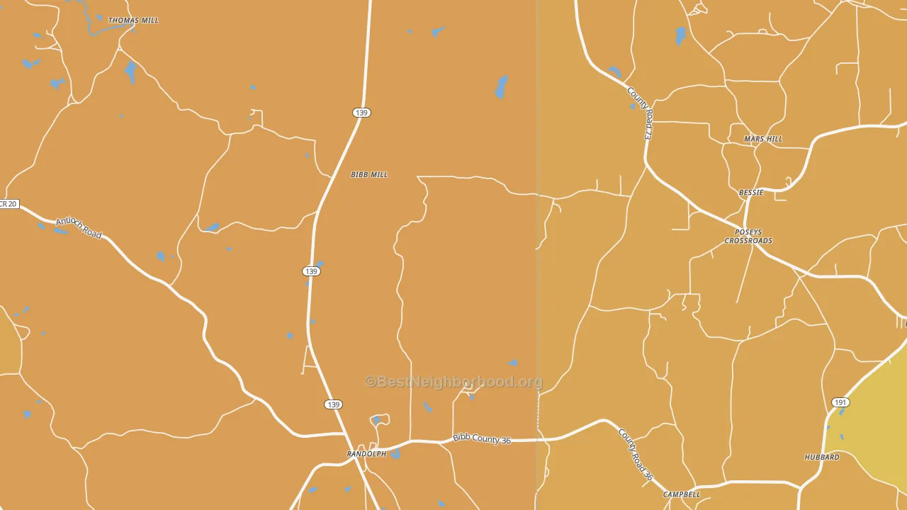 Map of the best neighborhoods in the Randolph area, with better matches in green and worse matches in red
