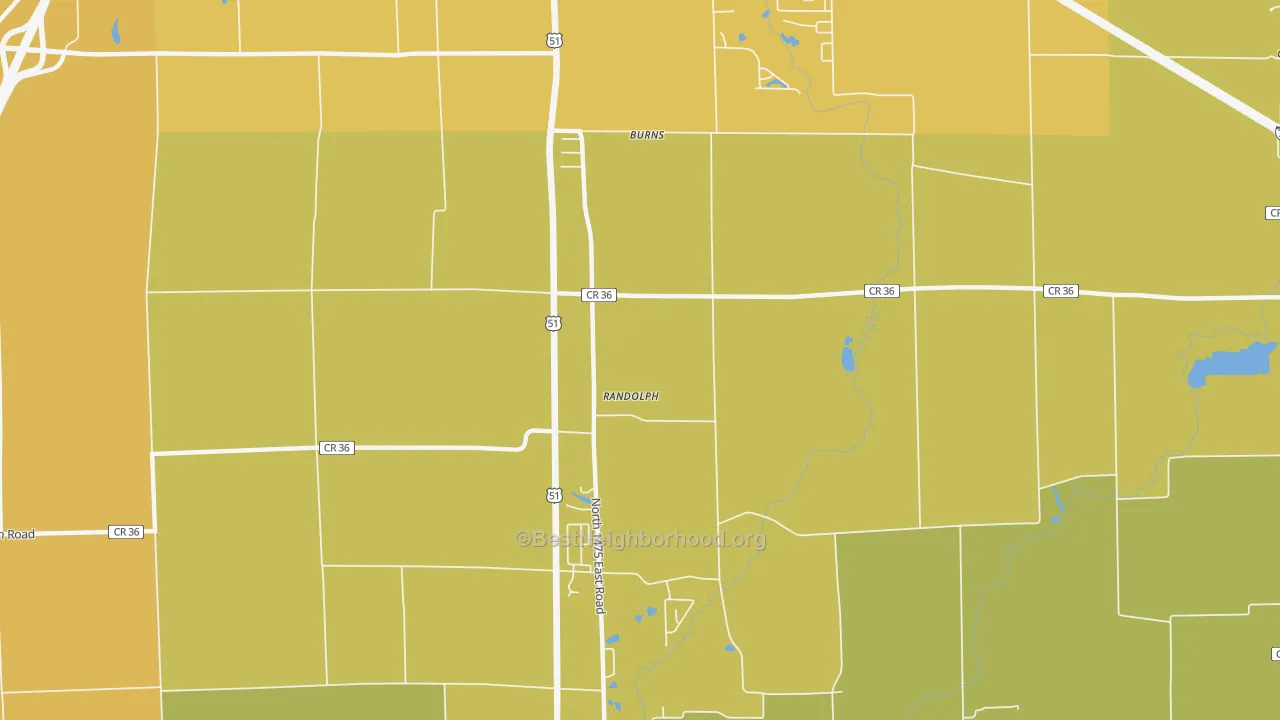 Map of the best neighborhoods in the Randolph area, with better matches in green and worse matches in red