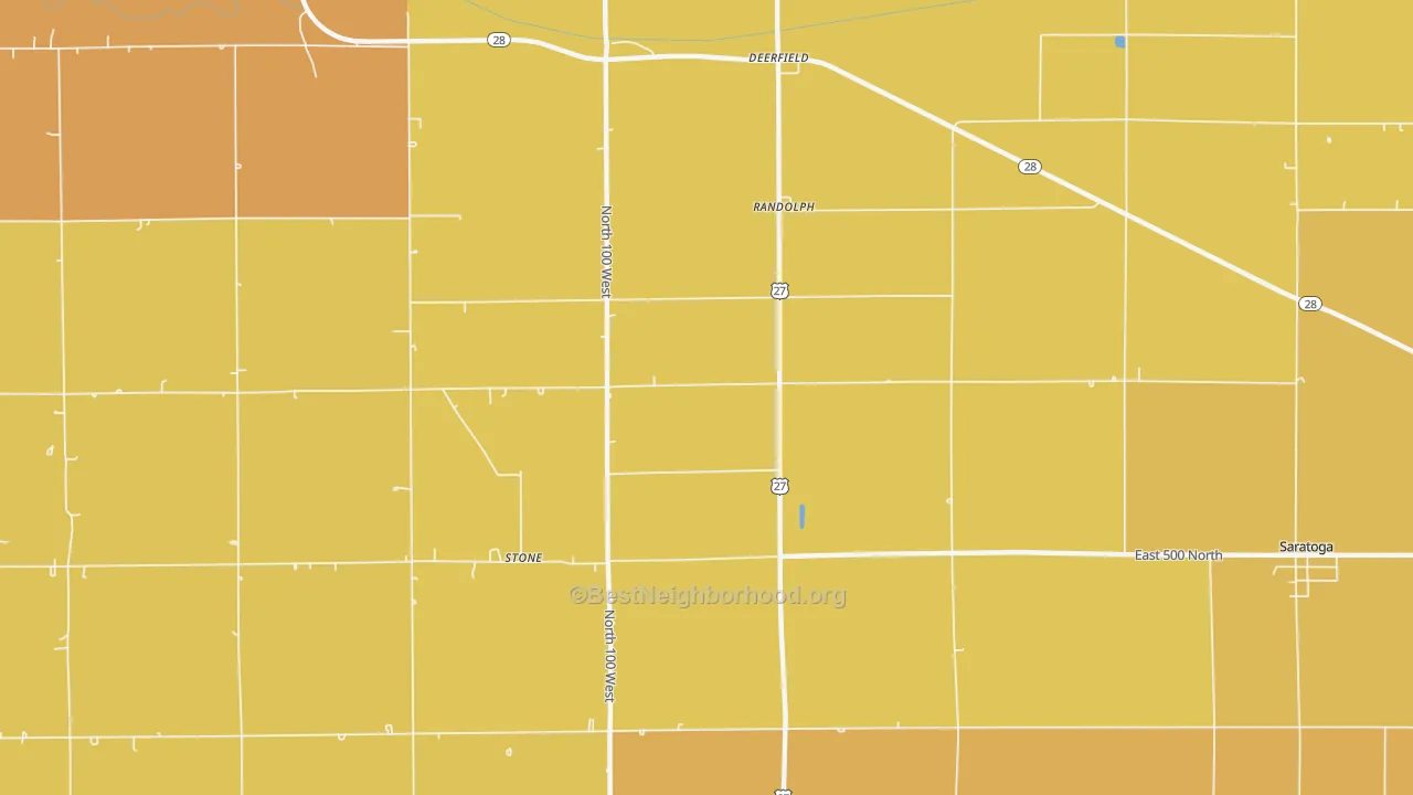 Map of the best neighborhoods in the Randolph area, with better matches in green and worse matches in red
