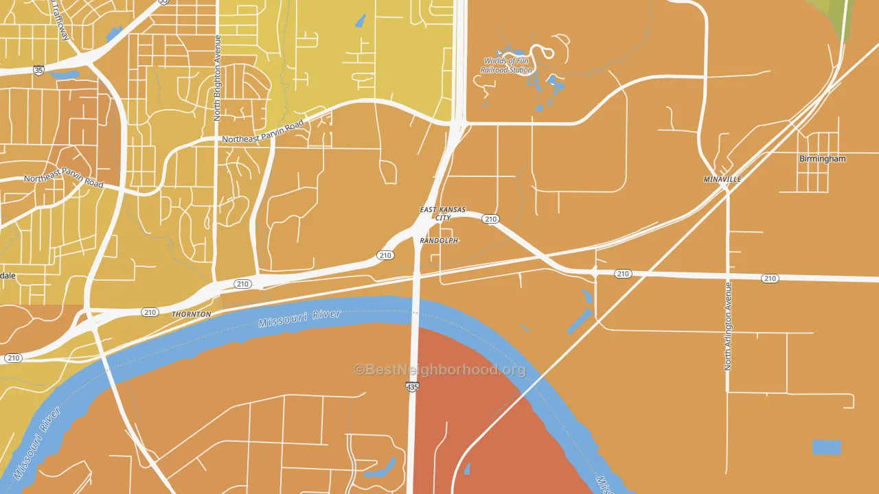 Map of the best neighborhoods in the Randolph area, with better matches in green and worse matches in red