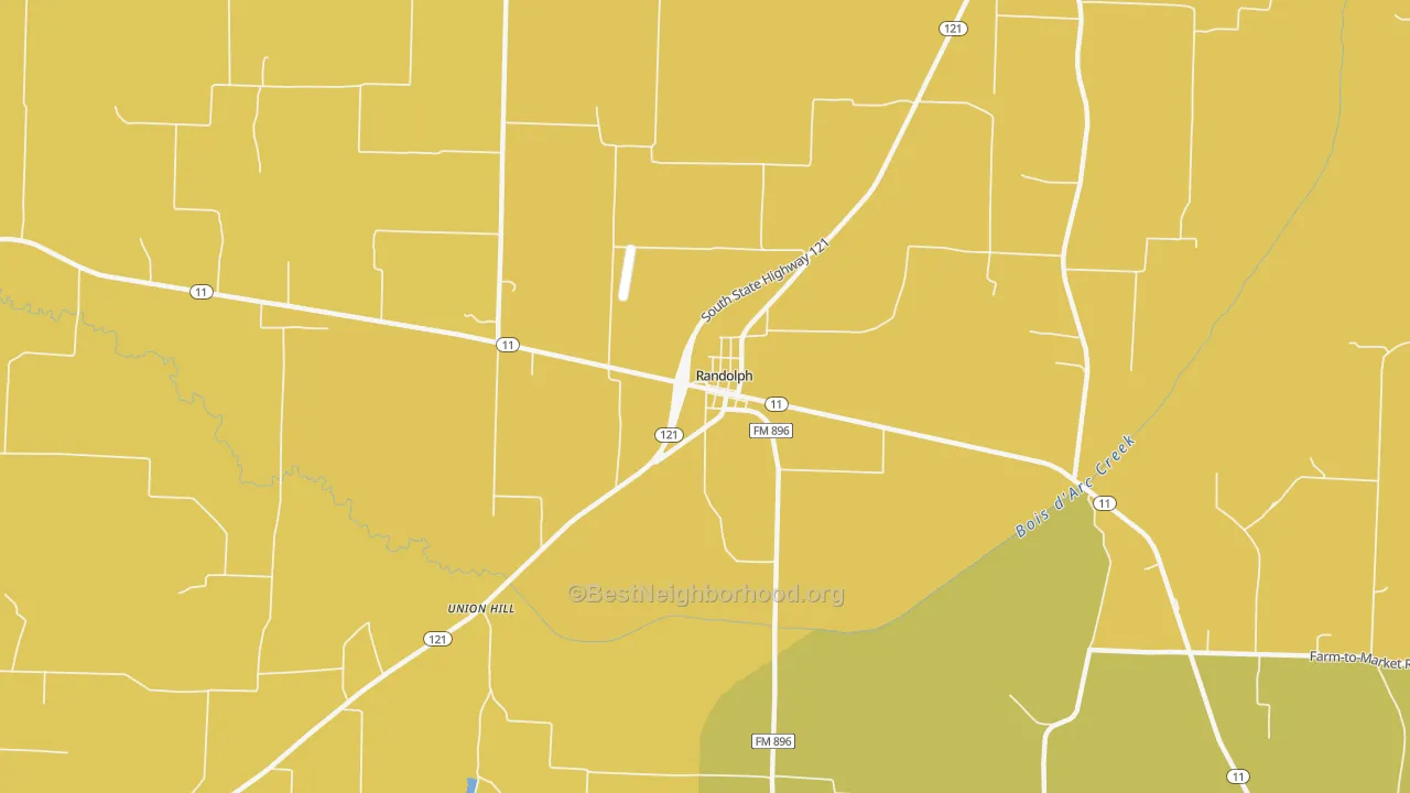 Map of the best neighborhoods in the Randolph area, with better matches in green and worse matches in red