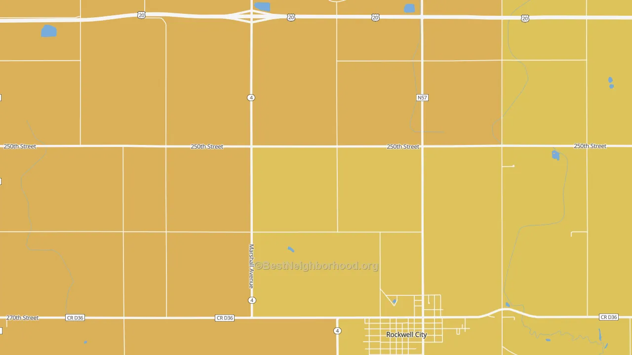 Map of the best neighborhoods in the Rands area, with better matches in green and worse matches in red