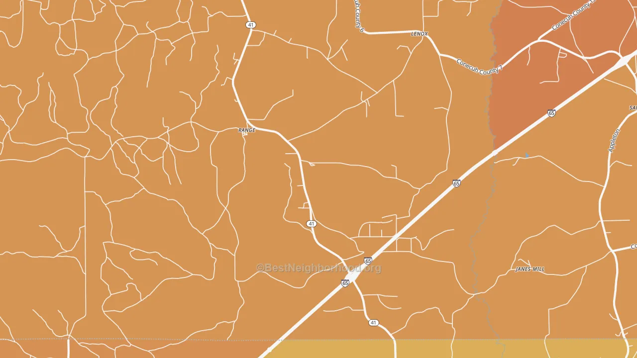 Map of the best neighborhoods in the Range area, with better matches in green and worse matches in red