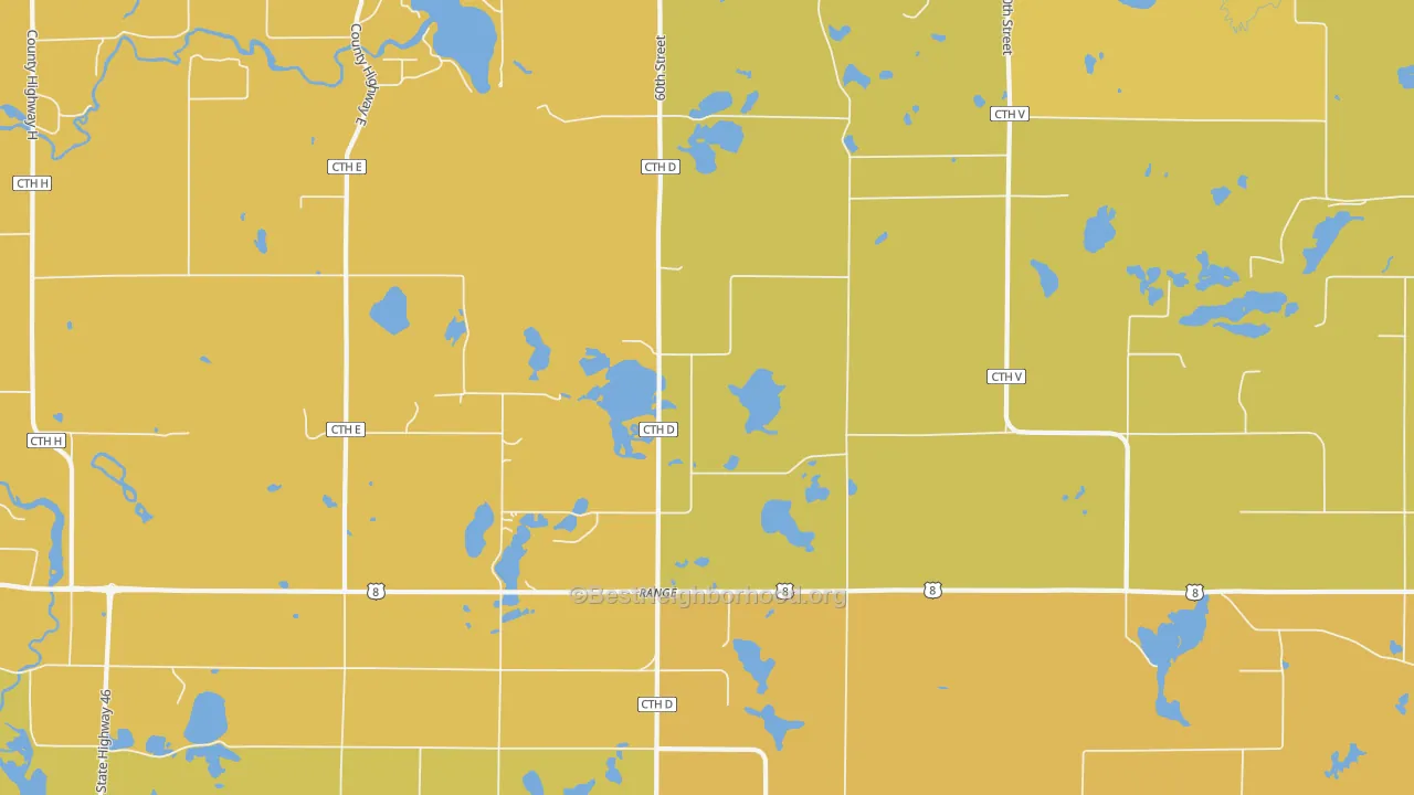 Map of the best neighborhoods in the Range area, with better matches in green and worse matches in red