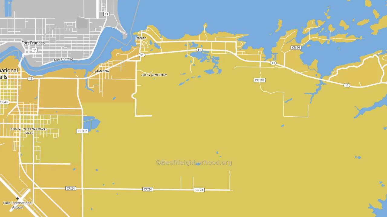 Map of the best neighborhoods in the Ranier area, with better matches in green and worse matches in red