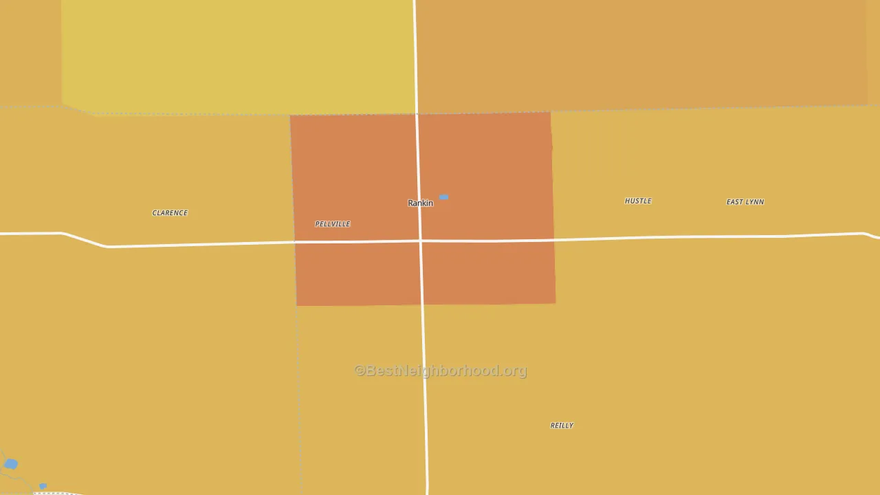 Map of the best neighborhoods in the Rankin area, with better matches in green and worse matches in red
