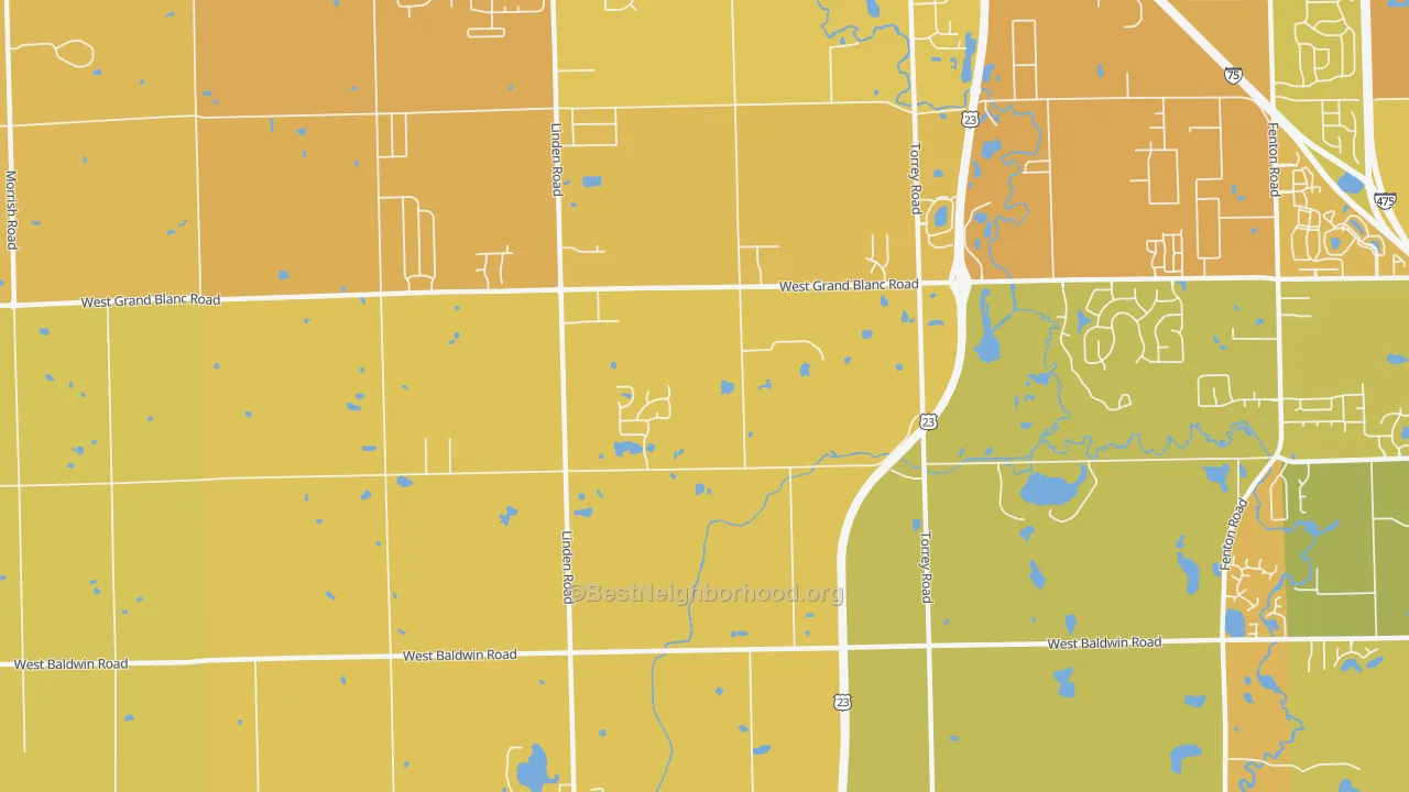 Map of the best neighborhoods in the Rankin area, with better matches in green and worse matches in red