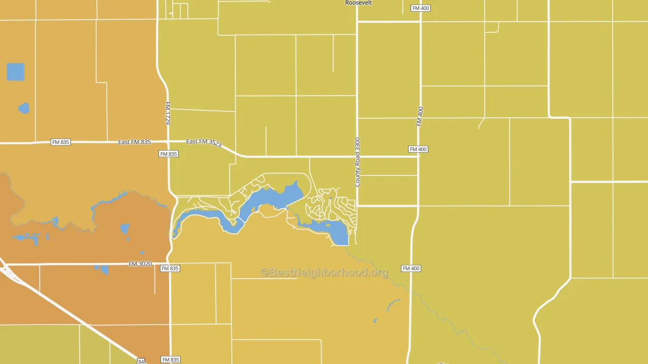 Map of the best neighborhoods in the Ransom Canyon area, with better matches in green and worse matches in red