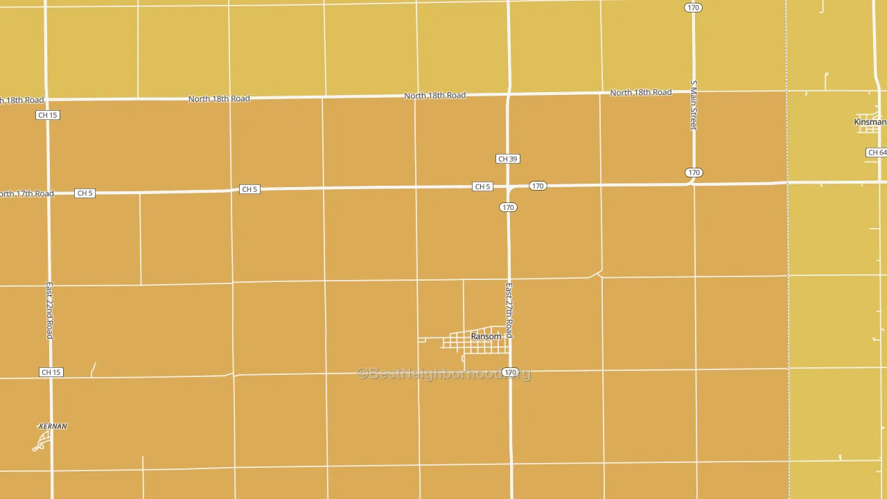Map of the best neighborhoods in the Ransom area, with better matches in green and worse matches in red