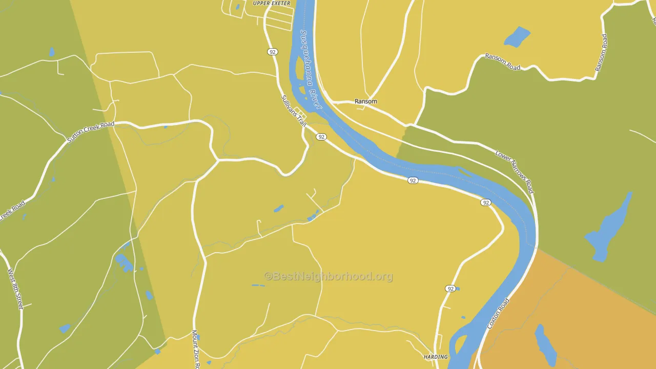 Map of the best neighborhoods in the Ransom area, with better matches in green and worse matches in red