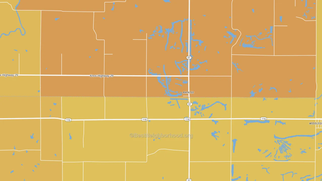 Map of the best neighborhoods in the Rapatee area, with better matches in green and worse matches in red