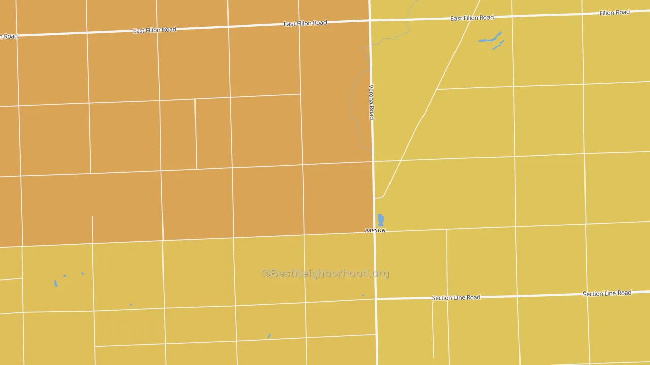 Map of the best neighborhoods in the Rapson area, with better matches in green and worse matches in red