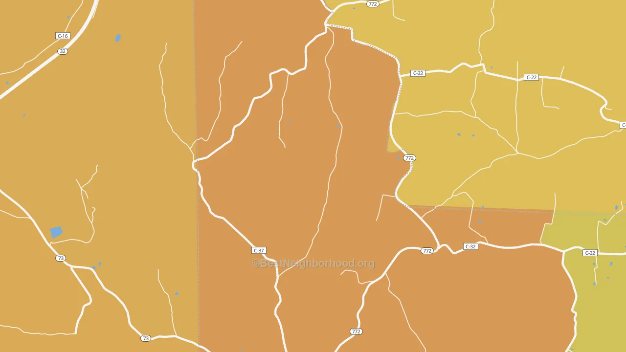 Map of the best neighborhoods in the Rarden area, with better matches in green and worse matches in red