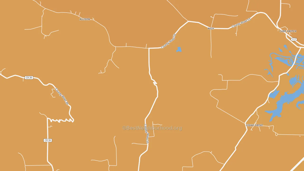 Map of the best neighborhoods in the Rash area, with better matches in green and worse matches in red
