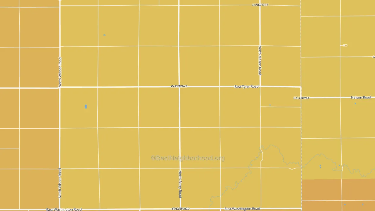 Map of the best neighborhoods in the Rathbone area, with better matches in green and worse matches in red