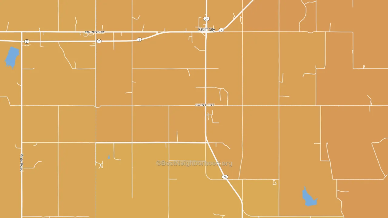 Map of the best neighborhoods in the Ratliff City area, with better matches in green and worse matches in red