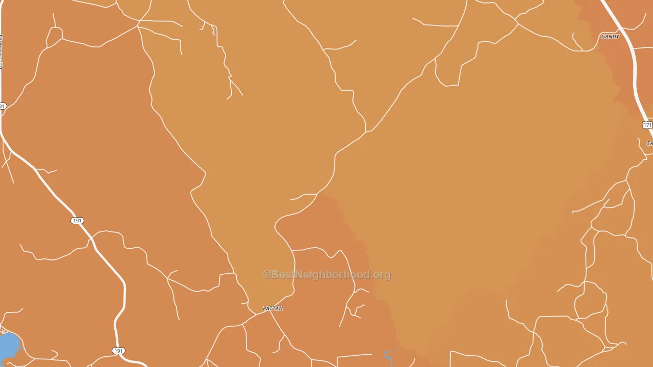 Map of the best neighborhoods in the Rattan area, with better matches in green and worse matches in red