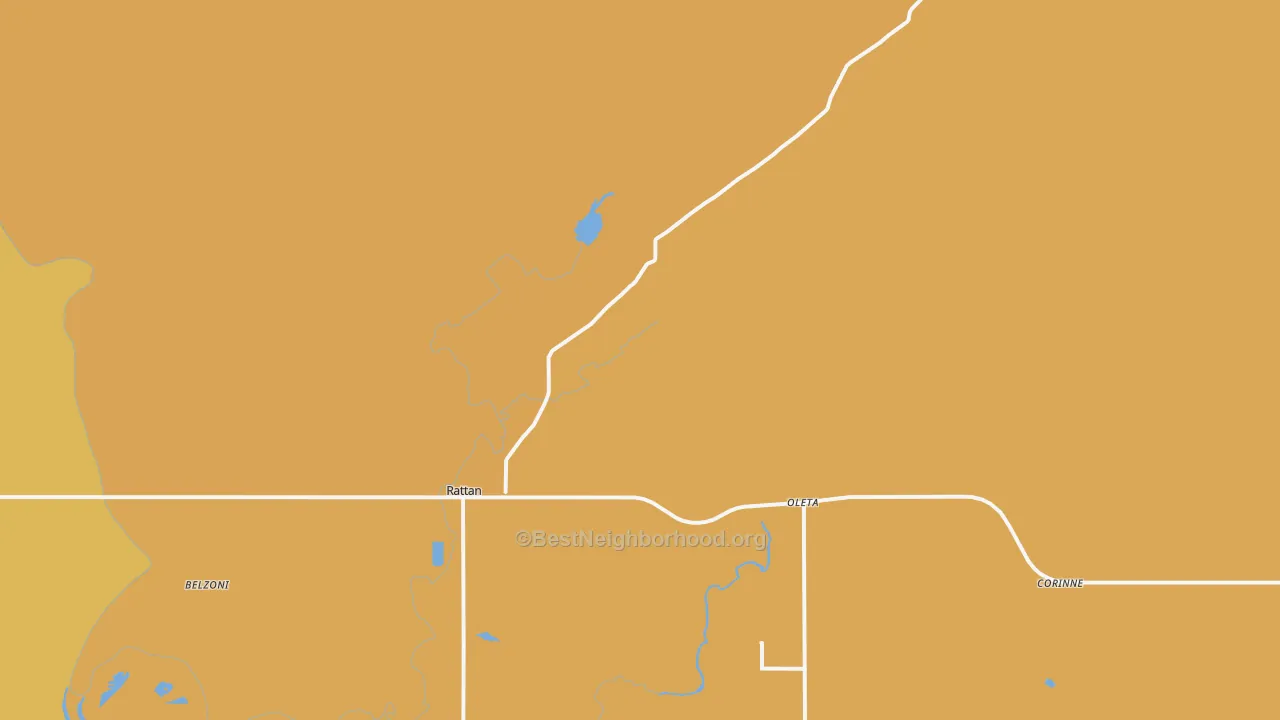 Map of the best neighborhoods in the Rattan area, with better matches in green and worse matches in red