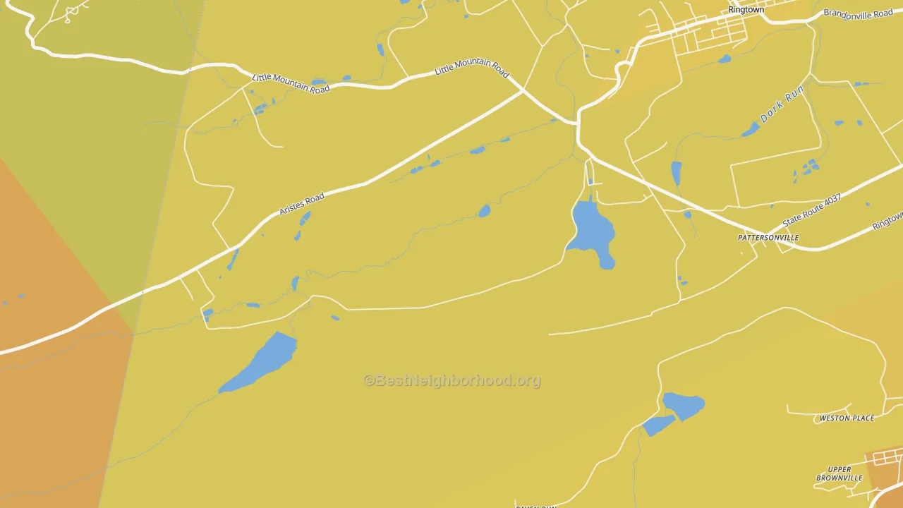 Map of the best neighborhoods in the Raven Run area, with better matches in green and worse matches in red